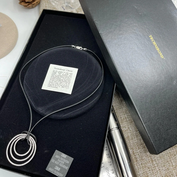 Technibond Classic Platinum-Bonded Sterling Silver Necklace with Black Cord - Picture 4 of 13